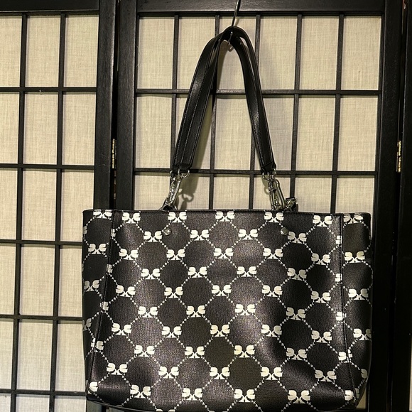 Karl Lagerfeld Paris Large Tote Black Silver Handles and Shoulder Strap - Picture 7 of 13